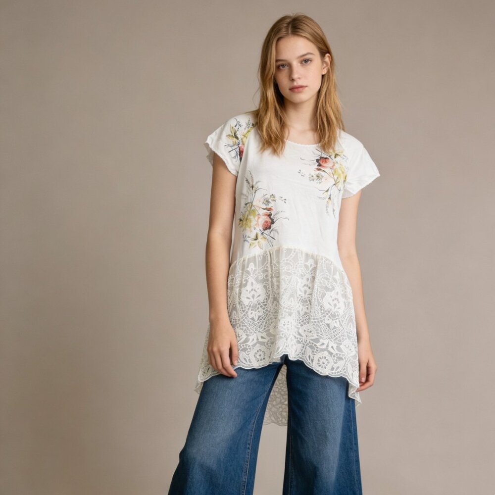 NWOT Johnny Was 4 Love And Liberty Floral Lace Top Shirt Blouse Sz S